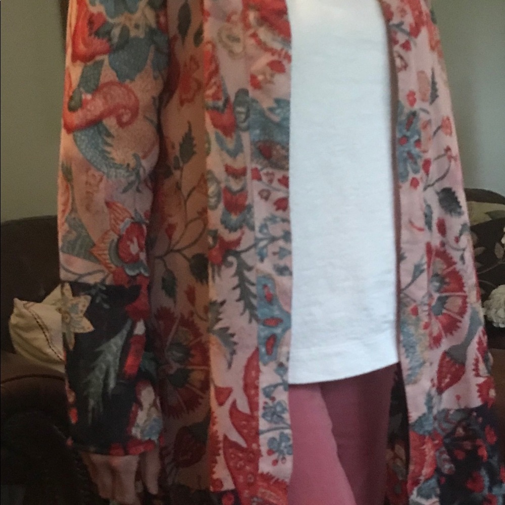 Long Sheer Pink Garden Floral Cardigan L